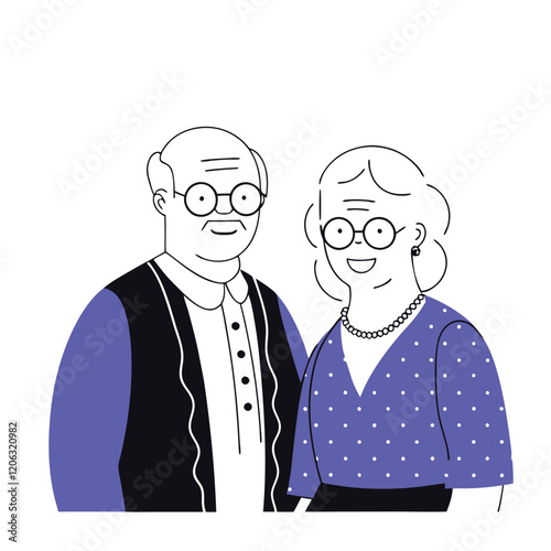 Modern stylish seniors, Happy elderly men and women illustration