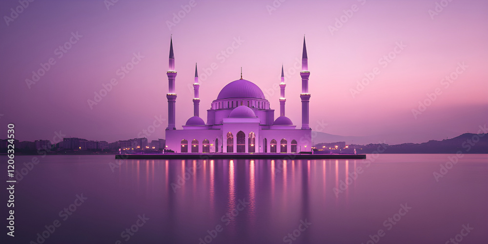 Fototapeta premium Danube mosque in purple tones on a simple purple background
