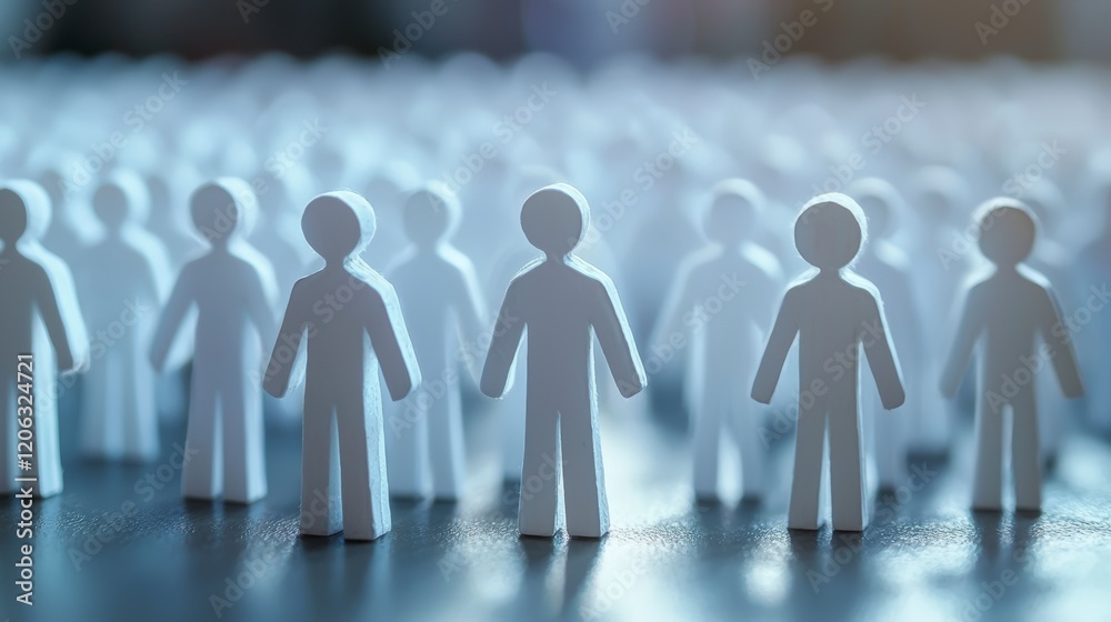 A powerful representation of conformity, this image features numerous white figures standing together, provoking thoughts on individuality, community, and social dynamics in a minimalist style. A powerful representation of conformity, this image features numerous white figures standing together, provoking thoughts on individuality, community, and social dynamics in a minimalist style.