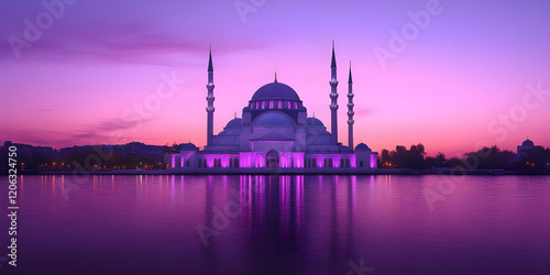 Danube mosque in purple tones on a simple purple background photo