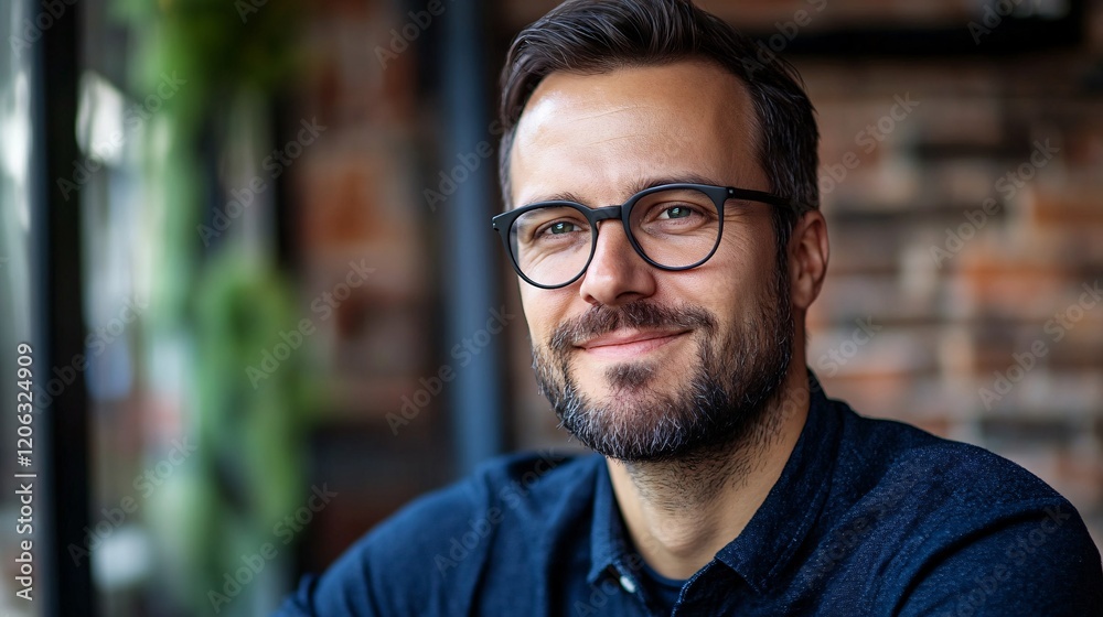 Portrait of smiling businessman wearing eyeglasses in cafe