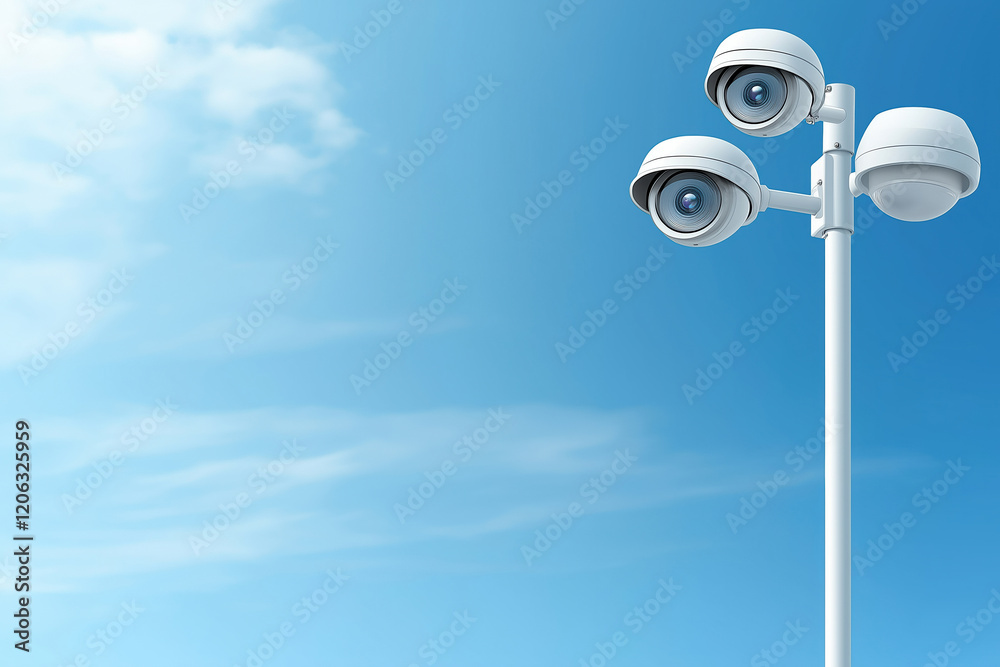 Security cameras installed on a tall pole against a clear blue sky during daytime Security cameras installed on a tall pole against a clear blue sky during daytime