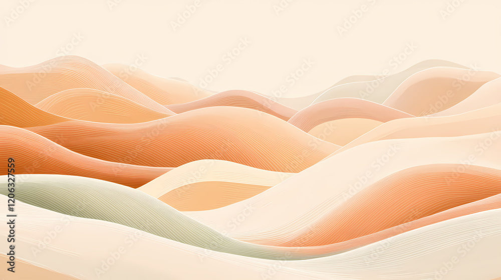 A gentle and undulating desert landscape with soft pastel hues. Ivory Desert. Illustration A gentle and undulating desert landscape with soft pastel hues. Ivory Desert. Illustration