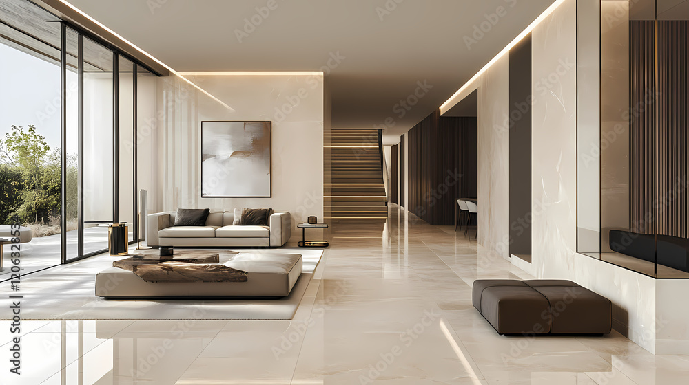 Fototapeta premium Beige matte italian slab with a sandy marble and granite look along with ivory ceramic tiles for walls and floors. Ivory Desert. Illustration