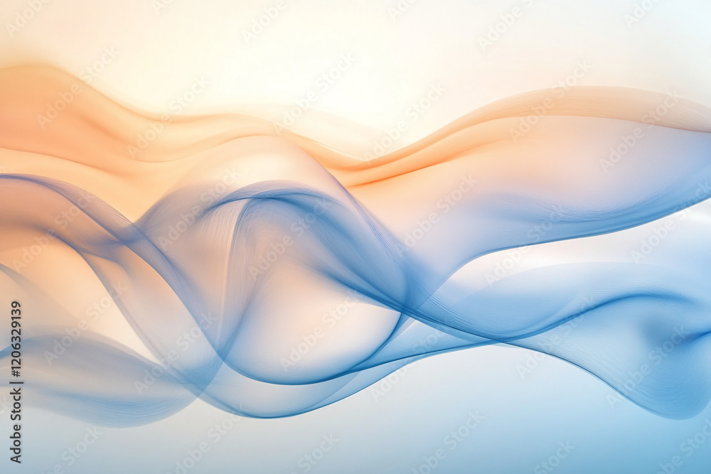 Fototapeta premium Soft, flowing waves of blue and orange fabric create a calming visual effect in a serene atmosphere