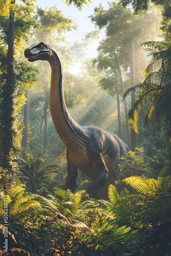 Brachiosaurus Roaming in a Lush Prehistoric Forest