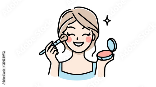 woman applying blush, beauty and cosmetics industry. The image represents elegance, femininity, and self-care, makeup, skincare, beauty. makeup, skincare, beauty, cosmetics, fashion, wellness, and mod