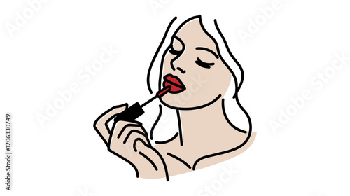beautiful woman applying lipstick, beauty and cosmetics industry.  elegance, femininity, and self-care, perfect for makeup, skincare, and fashion themes