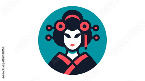 Colorful vector icon of a Geisha, representing Japanese culture and tradition. Perfect for cultural, artistic, and creative projects, capturing the elegance and beauty of this iconic figure