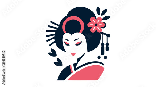 Colorful vector icon of a Geisha, representing Japanese culture and tradition. Perfect for cultural, artistic, and creative projects, capturing the elegance and beauty of this iconic figure