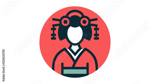 Colorful vector icon of a Geisha, representing Japanese culture and tradition. Perfect for cultural, artistic, and creative projects, capturing the elegance and beauty of this iconic figure