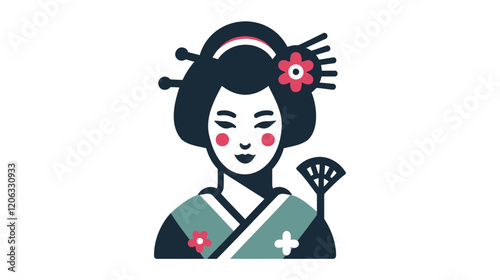 Colorful vector icon of a Geisha, representing Japanese culture and tradition. Perfect for cultural, artistic, and creative projects, capturing the elegance and beauty of this iconic figure