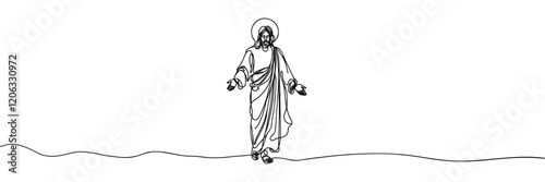 minimalist, one-line vector illustration of Jesus, the Messiah, standing in a powerful pose. Perfect for religious, spiritual, and inspirational designs