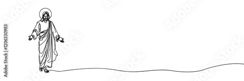 minimalist, one-line vector illustration of Jesus, the Messiah, standing in a powerful pose. Perfect for religious, spiritual, and inspirational designs