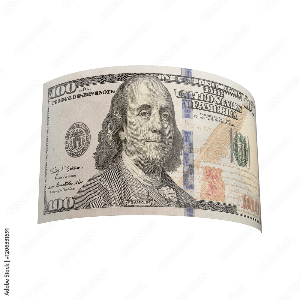 Asset 3D realistic American 100-dollar bill with isolated background Asset 3D realistic American 100-dollar bill with isolated background