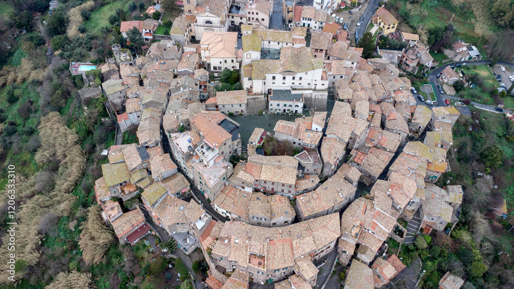 Αυτοκόλλητο Vista aerea borgo storico di Capena a Roma