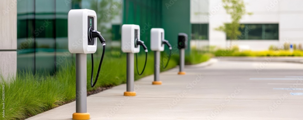 Electric vehicle charging stations outside a green-certified medical center Electric vehicle charging stations outside a green-certified medical center