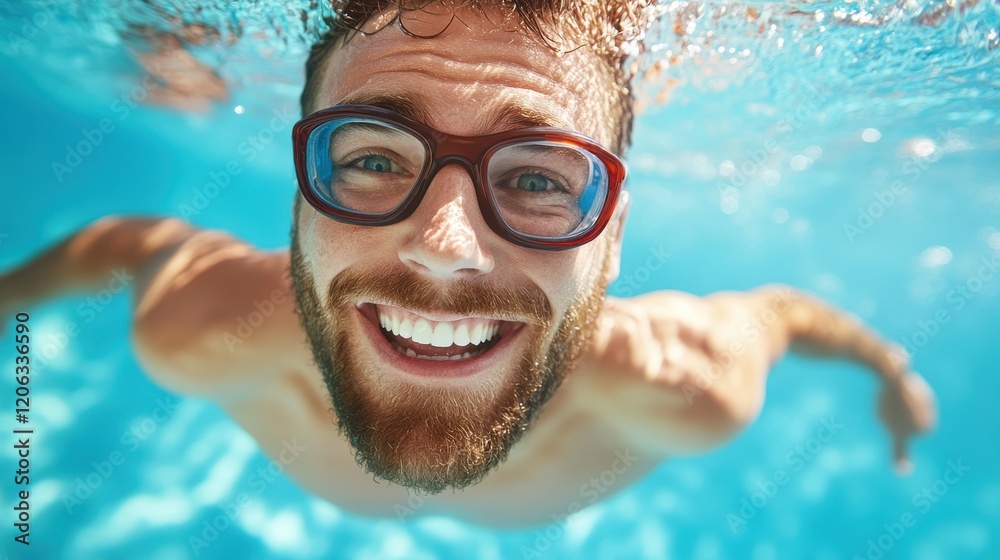 Fototapeta premium Young male swimmer dives into Olympic pool with joy and determination