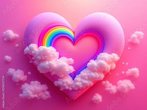 Wallpaper Mural Heart-shaped rainbow with clouds on a pink and purple gradient background. Torontodigital.ca