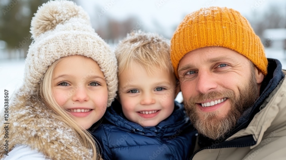 Joyful family enjoying winter fun in snowy outdoor landscape Joyful family enjoying winter fun in snowy outdoor landscape