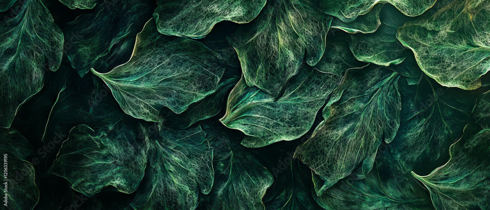 Obraz premium Intricate texture of green leaves showing detailed veins and surface patterns