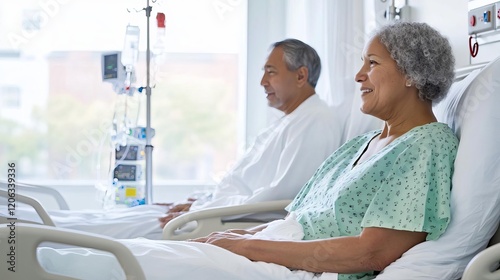 Patients recovering in hospital rooms with sustainable design