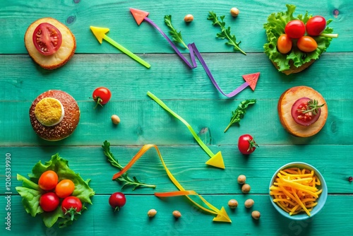 Quirky Stop Motion Food Animation: Three Hand-Drawn Arrows Pointing Down, Looping photo