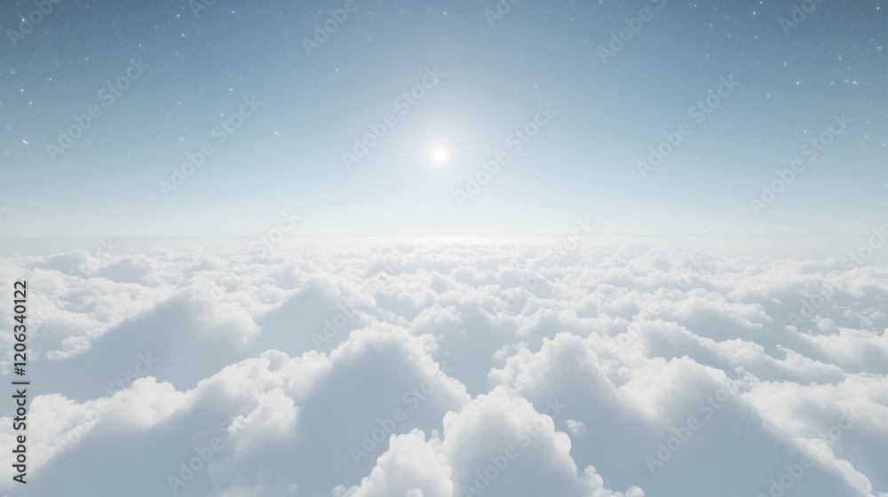 Aerial View of Fluffy White Clouds and a Pale Blue Sky with a Gradual Horizon Gradient, Highlighting the Tranquil, Ethereal Atmosphere of a Vast Expanse Aerial View of Fluffy White Clouds and a Pale Blue Sky with a Gradual Horizon Gradient, Highlighting the Tranquil, Ethereal Atmosphere of a Vast Expanse
