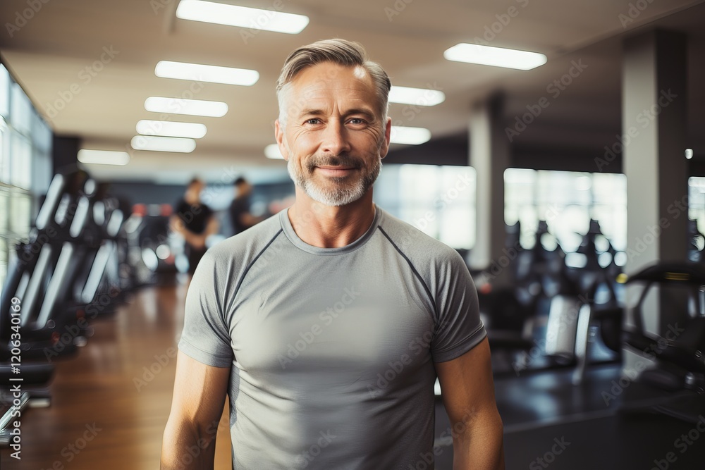 Smiling man in a modern gym during a fitness session. Generative AI Smiling man in a modern gym during a fitness session. Generative AI