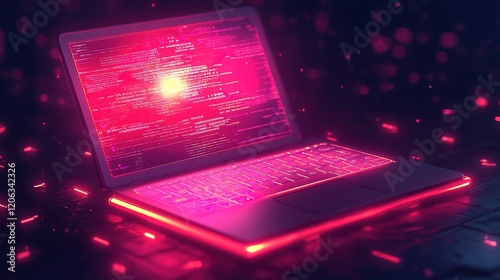 Pink Lit Laptop Displaying Code Lines photo