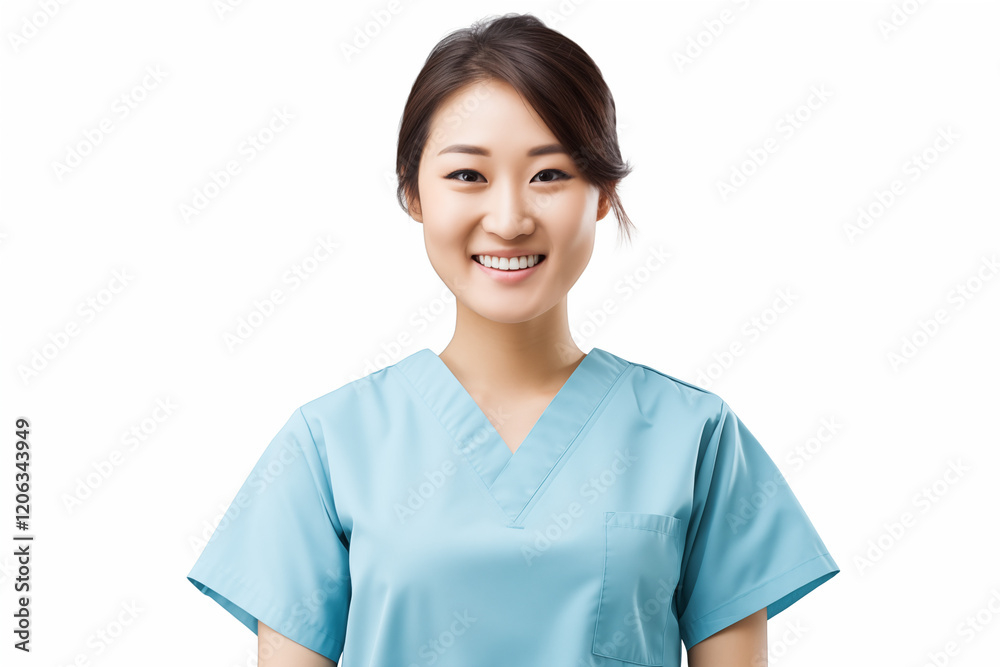 Smiling Asian Nurse in Professional Uniform with Stethoscope, Friendly and Caring Healthcare Worker, White Background, Ideal for Medical, Healthcare, and Wellness Concepts Smiling Asian Nurse in Professional Uniform with Stethoscope, Friendly and Caring Healthcare Worker, White Background, Ideal for Medical, Healthcare, and Wellness Concepts