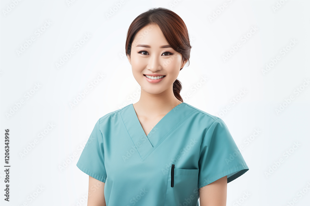 Smiling Asian Nurse in Professional Uniform with Stethoscope, Friendly and Caring Healthcare Worker, White Background, Ideal for Medical, Healthcare, and Wellness Concepts Smiling Asian Nurse in Professional Uniform with Stethoscope, Friendly and Caring Healthcare Worker, White Background, Ideal for Medical, Healthcare, and Wellness Concepts