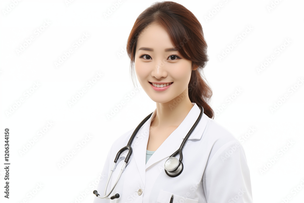 Smiling Asian Nurse in Professional Uniform with Stethoscope, Friendly and Caring Healthcare Worker, White Background, Ideal for Medical, Healthcare, and Wellness Concepts Smiling Asian Nurse in Professional Uniform with Stethoscope, Friendly and Caring Healthcare Worker, White Background, Ideal for Medical, Healthcare, and Wellness Concepts