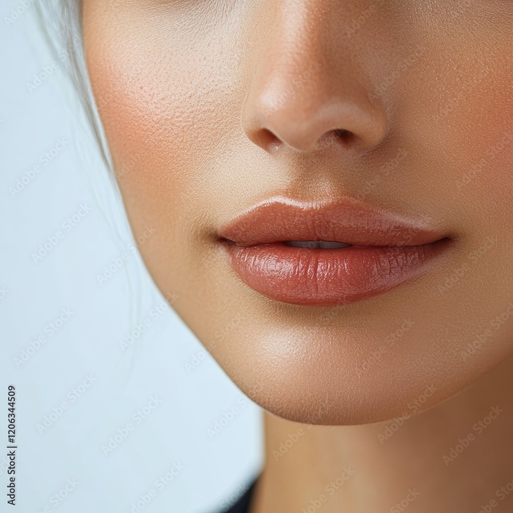 Naklejka premium Close-Up of Glossy Lips with Radiant and Smooth Skin Texture 30