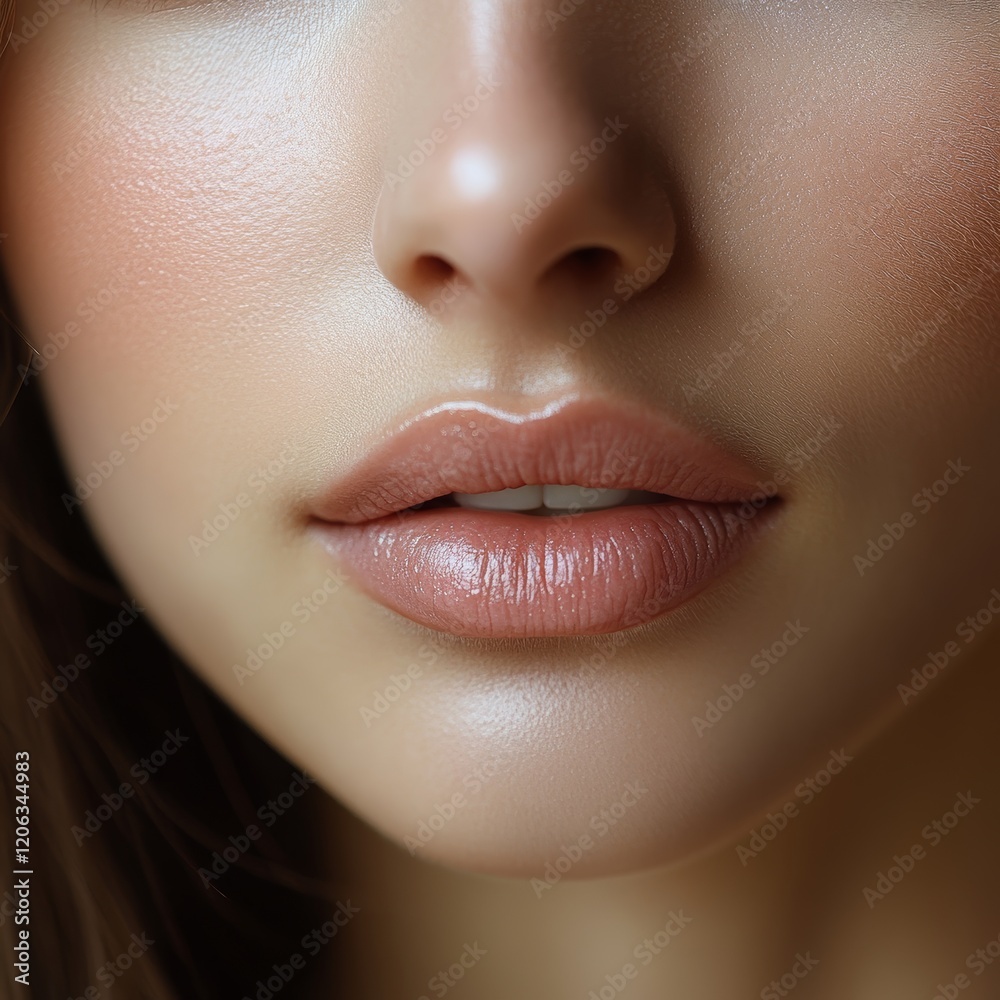 Obraz premium Close-Up of Glossy Lips with Radiant and Smooth Skin Texture 4