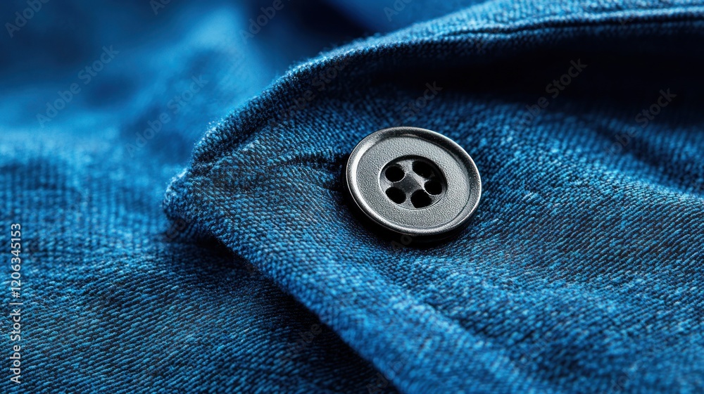 Closeup of a Blue Fabric Button Detail Closeup of a Blue Fabric Button Detail