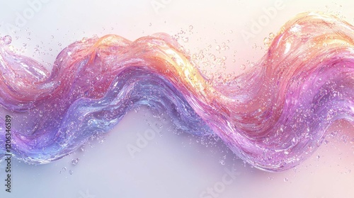 An abstract design featuring flowing waves in vibrant pink and purple hues, enhanced by shimmering bubbles. It's a creative representation of fluidity and movement. photo