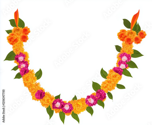 Indian flower garland mala for wedding ceremony. Traditional decoration for couple. Isolated on white vector illustration