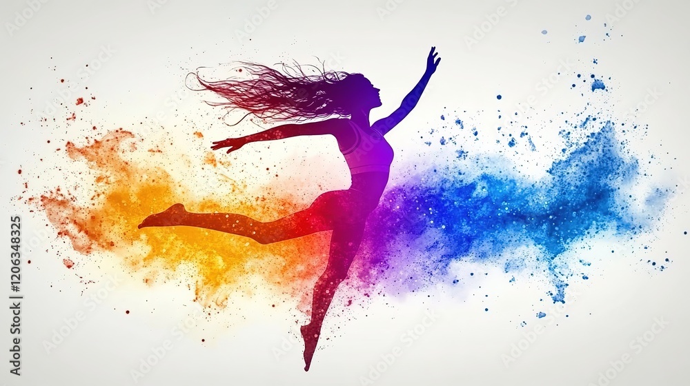 Colorful Dancer Leaps Through Vibrant Explosion Colorful Dancer Leaps Through Vibrant Explosion