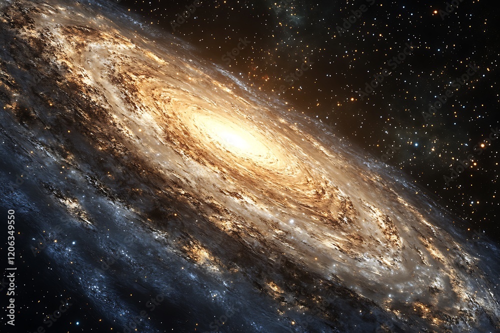 Fototapeta premium A stunning spiral galaxy illuminated by bright stars and cosmic dust.