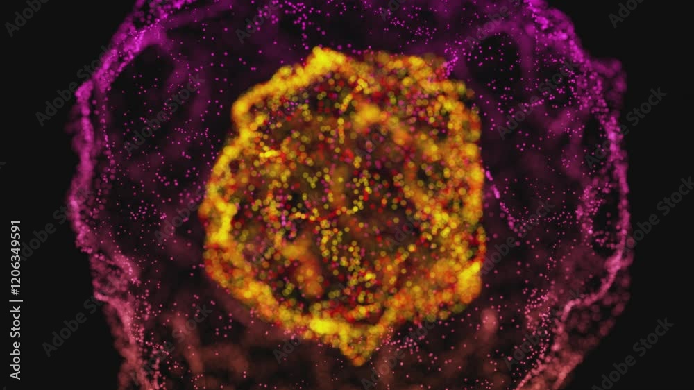 Fiery Orange and Yellow Particle Sphere with Vibrant Pink Glow Fiery Orange and Yellow Particle Sphere with Vibrant Pink Glow