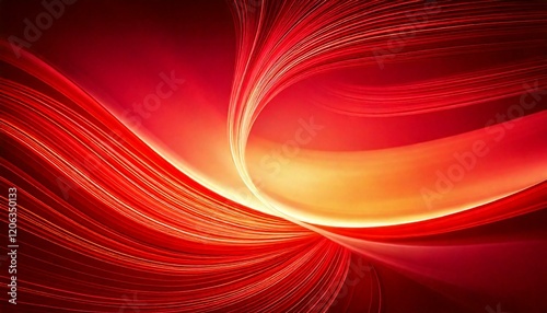 Abstract, flowing design with rich warm tones of red. Wavy lines with gradients blending. Harmonious and dynamic aesthetic.