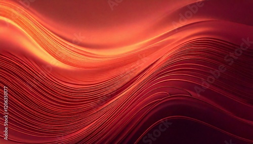 Abstract, flowing design with rich warm tones of red. Wavy lines with gradients blending. Harmonious and dynamic aesthetic.