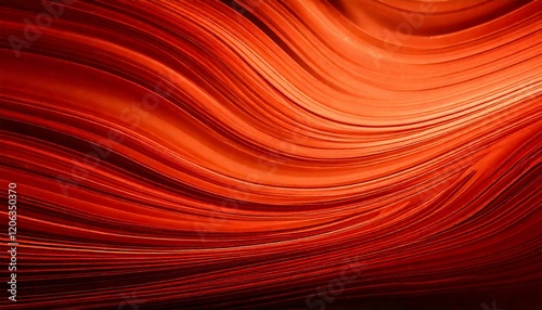 Abstract, flowing design with rich warm tones of red. Wavy lines with gradients blending. Harmonious and dynamic aesthetic.