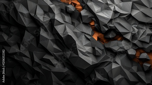 Abstract dark gray and orange low-poly rock texture background photo