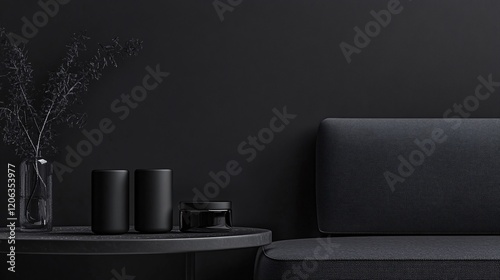 Wallpaper Mural Dark interior design featuring black furniture, decor, and dried flowers Torontodigital.ca