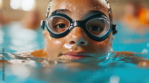 Closeup of a budding swimmer ready to conquer the pool photo