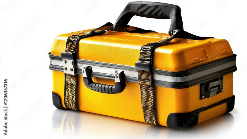 Fototapeta premium Storage Box Concept. Yellow tool box with a sturdy handle and secure straps.