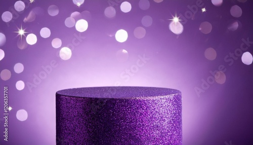 glittery purple pedestal table on a purple background for product presentation1.jpg photo