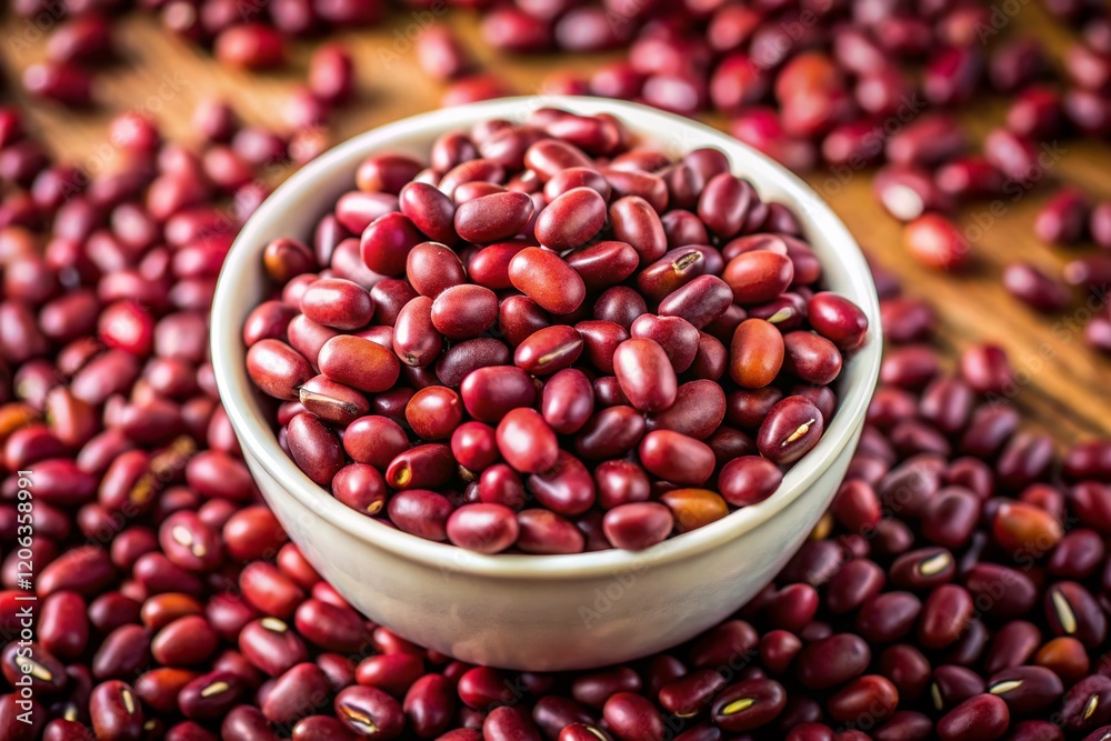Top View Adzuki Beans in White Bowl: Miniature Tilt-Shift Photography Top View Adzuki Beans in White Bowl: Miniature Tilt-Shift Photography